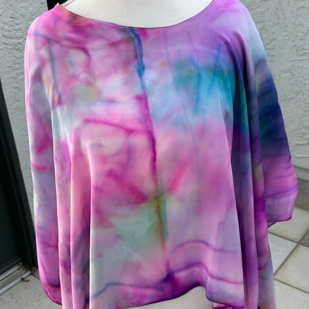 Hand painted one of a kind silk crepe poncho
